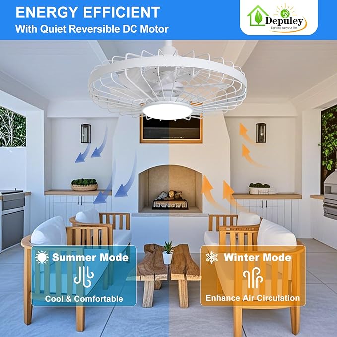 Depuley Gazebo Fans Outdoor Hanging: 20 Inch White Plug in Caged Outdoor Fan with Light and APP Remote Control - Waterproof Ceiling Fan for Patio Porch Pergola Reversible DC Motor