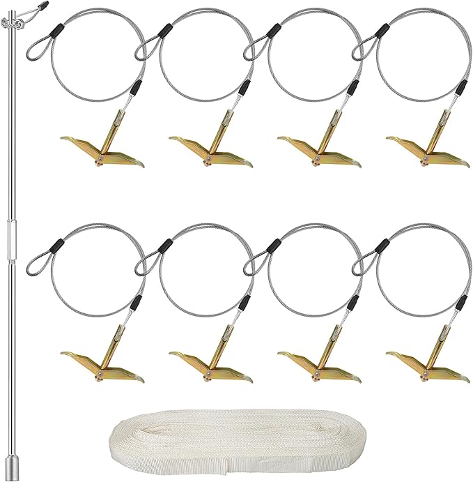 8 Pack Ground Earth Anchors, Easy Hook Anchor with Driving Rod, Earth Anchor Cable Stakes with Webbing for Anchor Tunnel Creenhouse, Large Walk-in Green House, Greenhouse Plastic
