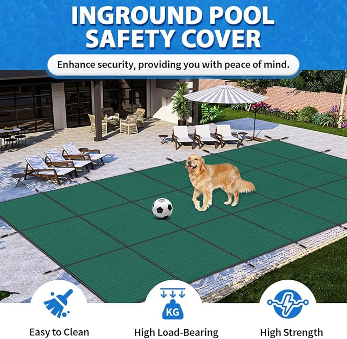 iCOVER Inground Pool Safety Cover, 20x40ft Rectangle Winter Safety Pool Cover for Inground Swimming Pools, Winter Pool Cover, Pool Covers for Inground Pools, Triple Stitched for High Strength, Green