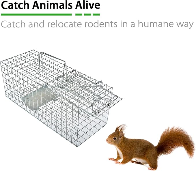 Squirrel Trap Heavy Duty Humane Live Animal Cage Trap (No Assembly Required) - 17" x 7" x 7"