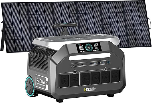 IEE 2400W (with pull rod) Portable Power Station P2400 with 500W Solar Panel, 2048Wh Solar Generator, 1800W AC Charging, AC Outlets x 4, LiFePO4 Battery Power Station for Home Use, Power Outage, RV