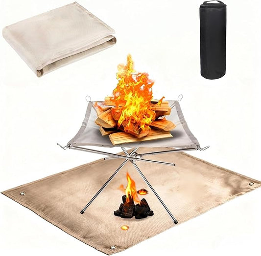 Portable Fire Pits,22 inch Camping Fire Pit Kit- Foldable Large Upgrade 304 Stainless Steel Mesh with Fire Pit Mat and Carry Bag,Perfect for Backyard,Garden,Picnic Campfire, Outdoor Hiking