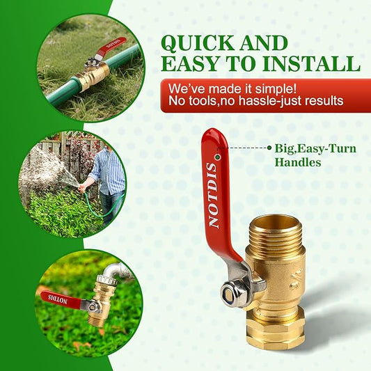 Brass Garden Hose Shut Off Valve with Full-Flow Design - Heavy Duty 3/4" GHT Connector, 304 Stainless Steel Handle (Corrosion-Resistant)