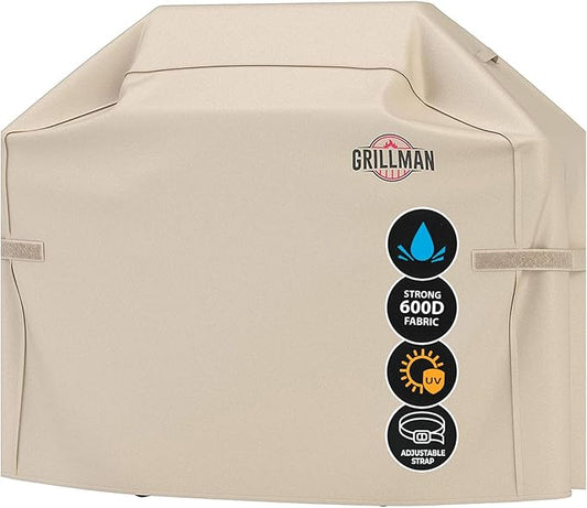 Grill Cover by Grillman, Tan, 64 Inch, BBQ Outdoor Grill Covers, Charcoal & Gas Grills, Waterproof, Rip-Proof, Weather-Resistant, Anti-UV, Barbecue Cover for Weber, Genesis, Charbroil, Nexgrill, etc