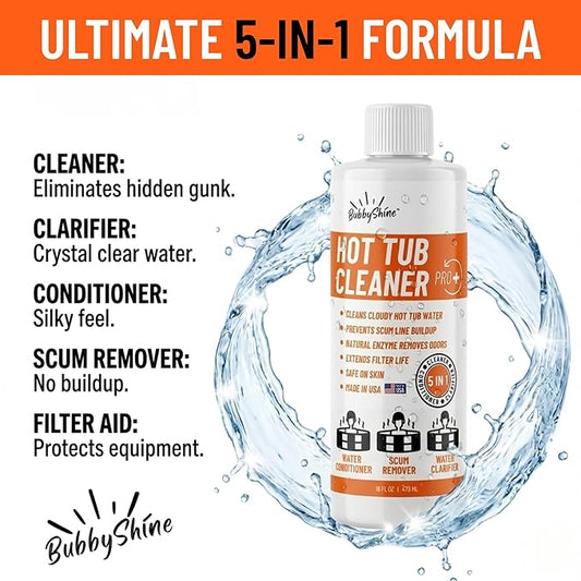 5-in-1 Weekly Hot Tub Cleaner & Clarifier – Removes Oils, Scum & Cloudy Water – Natural Enzyme Spa Treatment & Conditioner for Standard & Inflatable Hot Tubs – 16 Weekly Treatments – Made in USA