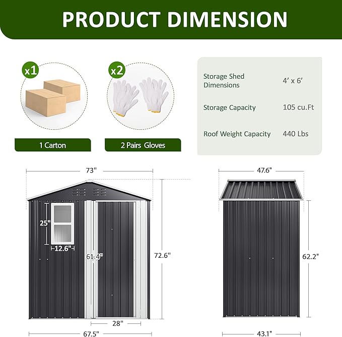 6x4 FT Outdoor Storage Shed, Metal Garden Tool Shed with Updated Frame Structure, Lockable Doors and Windows, Ideal for Backyard Garden Patio Lawn, Grey