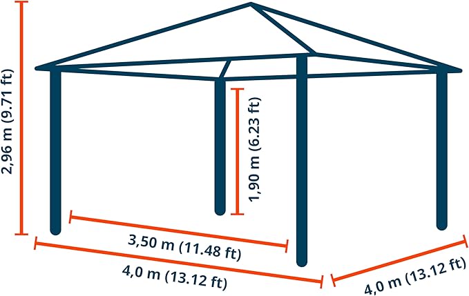 TOOLPORT Gazebo 13x13 ft with Approx 6.5 oz/yd² Waterproof Tarp Roof - Pavilion with 4 Curtains in Gray