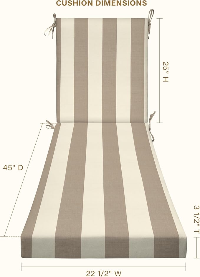 Honeycomb Outdoor Heritage Chaise, 22.5" W x 70" L, Cabana Stripe Tan Chair Cushion for Patio Furniture
