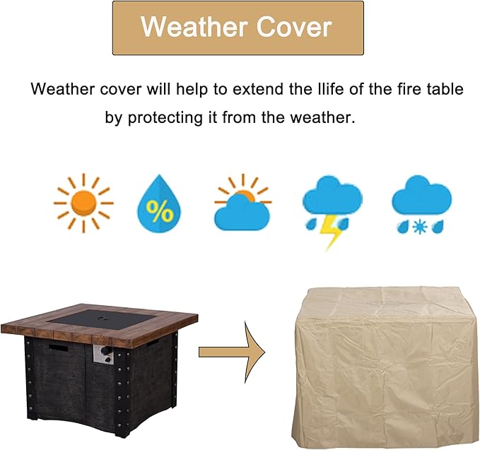 Afterglow Outdoor TerraFab Propane Fire Pit Table for Outside Patio Backyard Garden, Firepit Table with Weather Cover and Lava Rocks，50000 BTU，34.5”X34.5”X23.8”H, Black, CSA Certificated