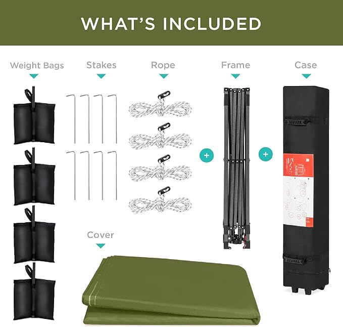 Best Choice Products 8x8ft 1-Person Setup Pop Up Canopy Tent Instant Portable Shelter w/ 1-Button Push, Case, 4 Weight Bags - Olive Green