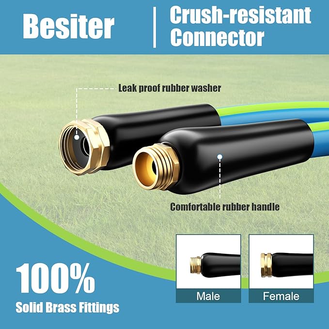 Heavy Duty Garden Hose 5/8" 50FT: Flexible Rubber Water Hose with 10 Function Sprayer - Leakproof Hose Male to Female Fittings - Durable Hose for Yard, Lawn, Car Wash, Outdoor, Watering, Green