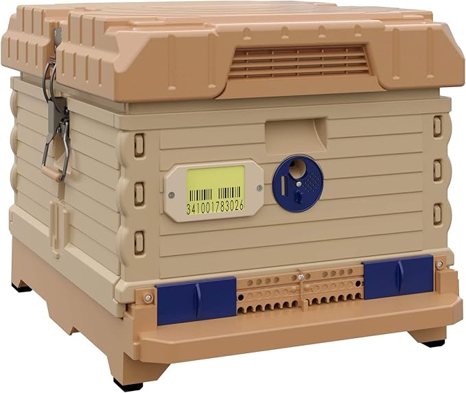 Apimaye Ergo Insulated 10 Frame Bee Hive Set [NO Frames Included] (Single Hive, Tan Body Blue Entrance)