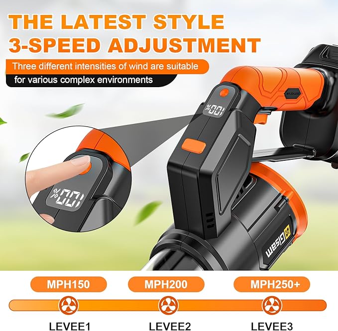 Electric Leaf Blower Cordless -850CFM, 250+MPH, 3000W Brushless Leaf Blower with 2×6.0Ah Batteries, 180° Rotatable 2-in-1 Handheld Blower, 3-Speed for Lawn Care/Yard/Car/Patio