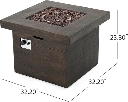 Propane Fire Pit Table, 32" MGO Firepits for Outside, Square Gas Fire Pit for Outside Patio, Propane Fire Table for Deck, Backyard, 40,000BTU, Tank Inside, Tank Not Included, Brown