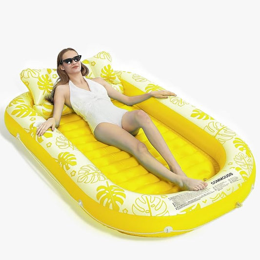 Inflatable Tanning Pool Lounger Float with Cervical Pillow - Pool Floats Adult for Sunbathing, Backyard, Pool Party - Inflate Ball Pit for Babies - Kids Swimming Pool Bed