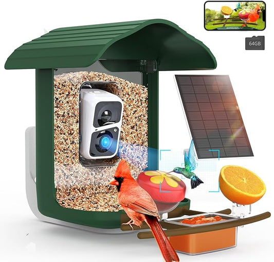 birdsnap® PAV-Bird Feeder with Camera,2K HD with 64GB Card, AI Identify Smart Bird House Cam Solar Panel,Live Stream,Motion Detection,Auto Record Video for Backyard Outdoors,Ideal Gift for Bird Lover