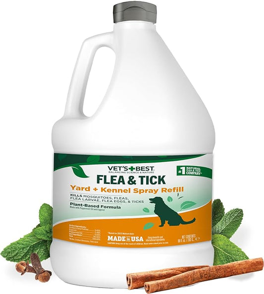Vet’s Best Flea and Tick Yard and Kennel Spray – Natural Yard Treatment for Fleas, Ticks and Mosquitoes – Plant and Pet Safe Outdoor Spray with Certified Natural Oils – Made in USA – 96 oz Refill