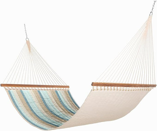 Nags Head Hammocks Gateway Mist Sunbrella Quilted Hammock – 13 ft. x 55 in., 450 lb Capacity, Cumaru Spreader Bar, Galvanized Hardware, Handcrafted in The Carolinas