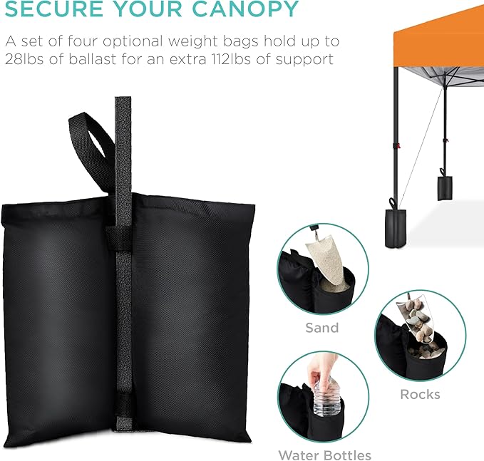 Best Choice Products 8x8ft 1-Person Setup Pop Up Canopy Tent Instant Portable Shelter w/ 1-Button Push, Case, 4 Weight Bags - Orange