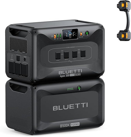 BLUETTI Apex 300 Portable Power Station & B500K Expansion Battery, 7884.8Wh LFP Battery Backup with 6 3840W AC Outlets (7680W Surge), 120V/240V Dual Voltage Output, for Home, RV and Emergencies