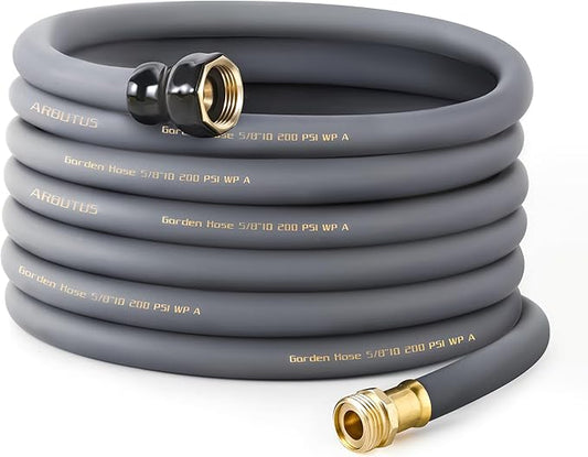 Garden Hose 5/8" x 50ft - Brass Rubber Heavy Duty Water Hose 600 PSI Burst Pressure, Durable Flexible Hose for Yard, Car Wash, Pets Gray