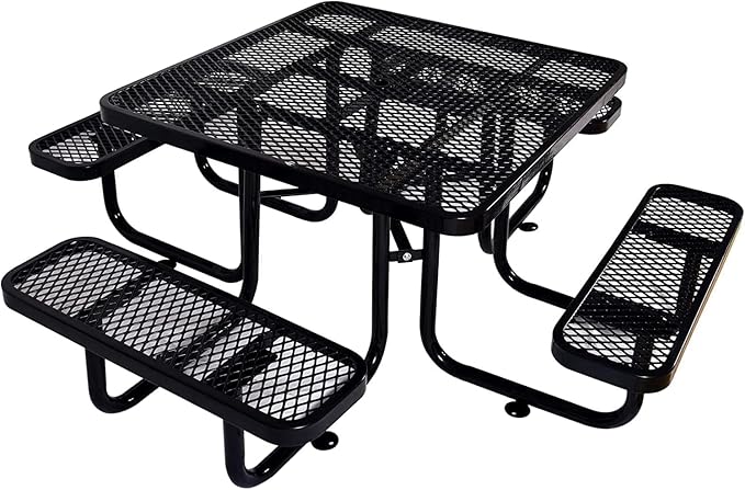Rueekfil 46" Thermoplastic Picnic Table with Umbrella Hole up to 1.5", Heavy Duty Commercial Picnic Table for Outdoor, Family & Party Ready for School Camping, Square, Black
