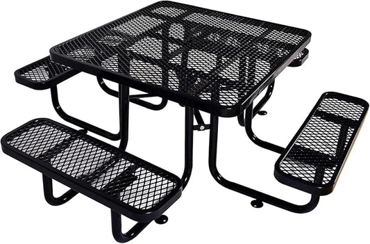 Rueekfil 46" Thermoplastic Picnic Table with Umbrella Hole up to 1.5", Heavy Duty Commercial Picnic Table for Outdoor, Family & Party Ready for School Camping, Square, Black