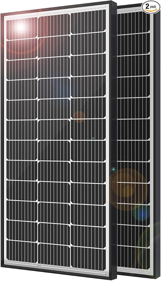 JJN 200 Watt Solar Panels, 10BB Monocrystalline 12V 2PCS 100W Solar Panel, 23% High Efficiency PV Module Power Charger for RV, Home, Farm, Boat, Caravan and Off-Grid Applications