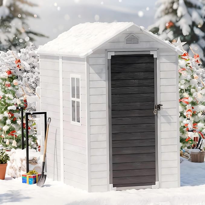 4x6 FT Plastic Outdoor Storage Shed with Floor and Lockable Door, All-Weather Resin Storage Shed Easy to Install, Plastic Sheds & Outdoor Storage for Garden Backyard, Patio, Dove Grey