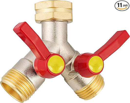 Hose Splitter 2 Way, Brass High Flow Garden Hose Splitter Heavy Duty, Hose Connector, Water Spigot Splitter, Full Flow Faucet Splitters with shutoff, 3/4” GHT Inlet