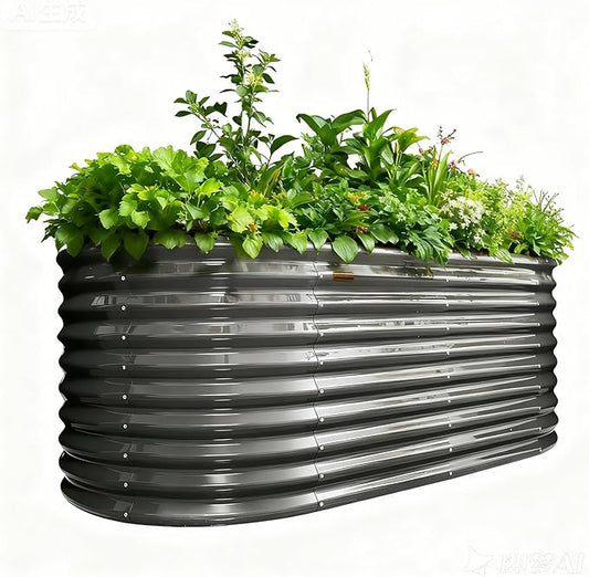 A ANLEOLIFE 30" Extra Tall Galvanized Raised Garden Beds Outdoor, 6x3x2.5ft Oval Metal Planter Boxes for Planting Vegetables, Flowers, Fruits, Eco-Safe & Easy Setup, Quartz Grey