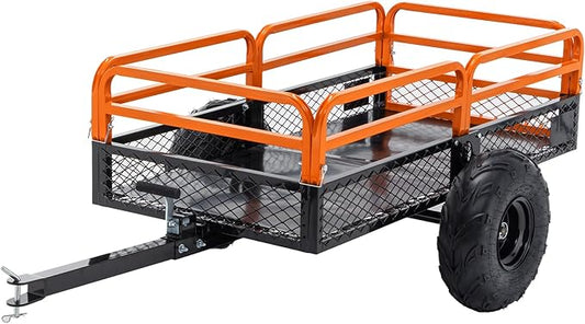 Heavy Duty ATV UTV Trailer Tow Behind Dump Cart, 1500lbs 15 Cubic Feet, Yard Garden Trailer Pull Behind Dump for Lawn Mower Tractor Garden Waste
