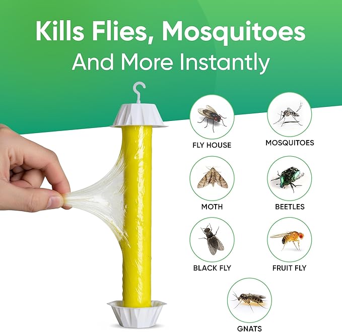 Sticky Fly Trap Indoor & Outdoor Pack of 4 | Hanging Fly Stick for Gnats, Flies, Wasps, Mosquitoes & Other Flying Bugs | Sticky Bug Traps | Home Pest Control | Flying Insect Trap Rolls | Ucatch