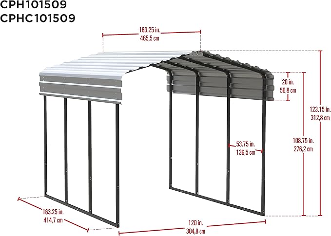 Arrow Carports Galvanized Steel Carport, Compact Car Metal Carport Kit, 10' x 15' x 7', Charcoal