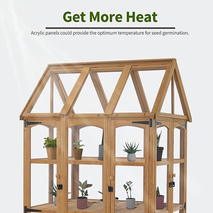 MCombo Wooden Greenhouse, Outdoor Greenhouse with Adjustable Roof Vent and 6 Lockable Door for Backyard/Outdoor Use, (48 x 38.8 x 83.9 Inches) 0851 (Natural)