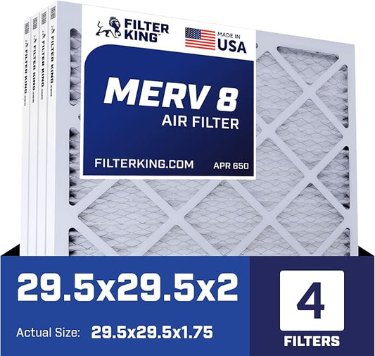 Filter King 29.5x29.5x2 Air Filter | 4-PACK | MERV 8 HVAC Pleated A/C Furnace Filters | MADE IN USA | Actual Size: 29.5 x 29.5 x 1.75"