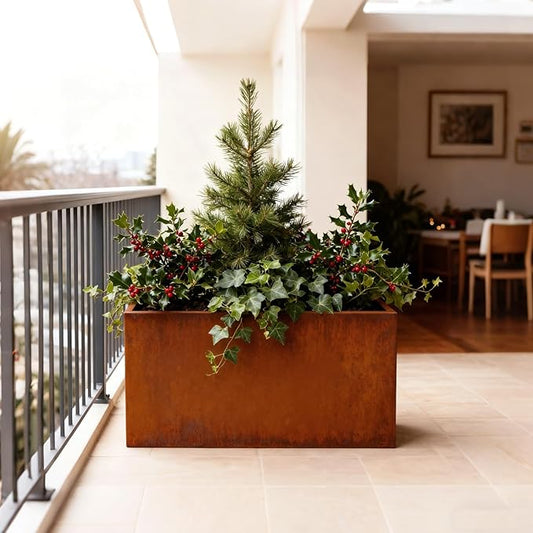 Corten Steel Outdoor Planter Box 32" x 15" x 24" for Outdoor Plants Metal Rectangle Planter Spliced Flower Box with Partitions for Outside,Indoor,Garden (Corten, 32 * 15 * 24)