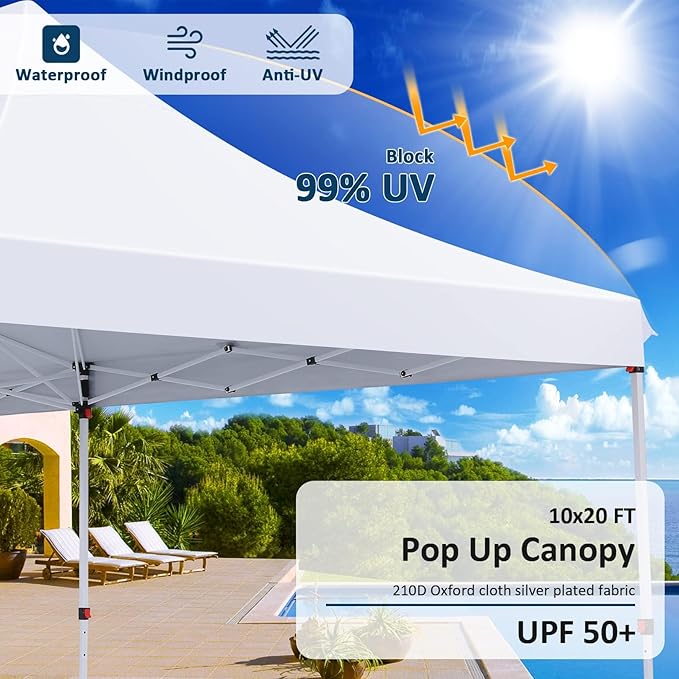COBIZI 10x20 Pop Up Canopy with 6 Sidewalls, Conical Party Tent 10x20 with 3 Adjustable Height Waterproof, UV-Resistant with Carry Bag, Sandbag, Stake, Tents for Parties, Commercial (Frame Upgraded)
