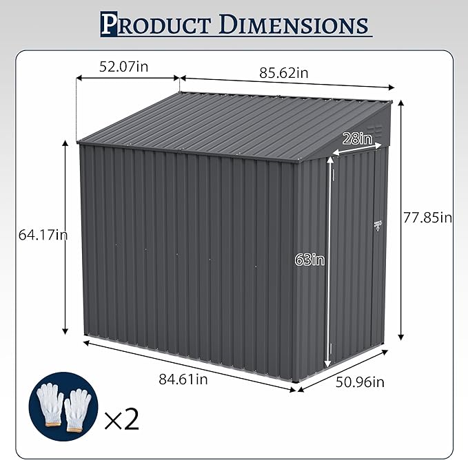 4x7 FT Outdoor Storage Shed Lean to Shed,Metal Shed W/Lockable Door & Air Vent,All Weather Waterproof Garden Tool House W/Reversible Installation,for Backyard,Patio,Lawn,Dark Gray