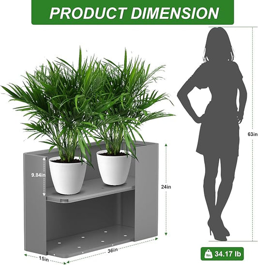 36" L x 15" W x 24" H Metal Tall Rectangular Planter - Large Planter Box for Outdoor Plants, Flowers,Garden