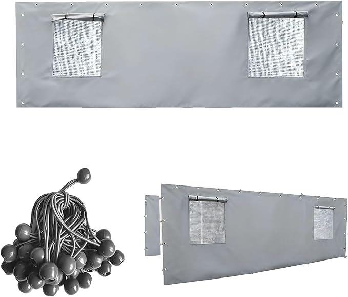 Rutile 10x20 Carport Replacement Sidewall, 180G PE Waterproof & UV Protected Sidewall Cover (Gray, Sidewall kit Panel Set of 4 with Mesh Windows)