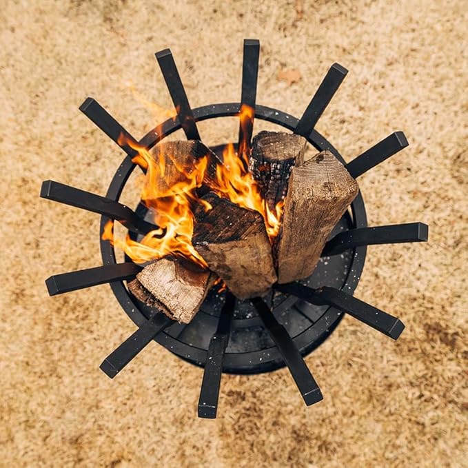 Ash & Ember High Efficiency Fire Pit Basket, Self-Feeding Grate for Larger Flames with Fewer Logs, Self-Tending Outdoor Fire Pit Grate, Thick Solid Steel Construction with Heat-Resistant Paint