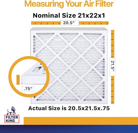 Filter King 21x22x1 Air Filter | 4-PACK | MERV 13 HVAC Pleated A/C Furnace Filters | MADE IN USA | Actual Size: 20.5 x 21.5 x .75"