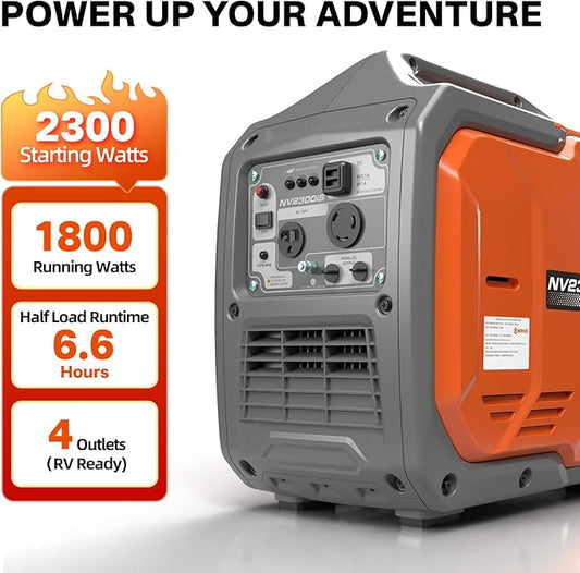 NOVUS 2300-Watt Portable Inverter Generator, Gas Powered, RV Ready, Quiet Small Gas Generators for Home Backup, Outdoor Camping, Parallel Capable, with CO Sensor, EPA Compliant