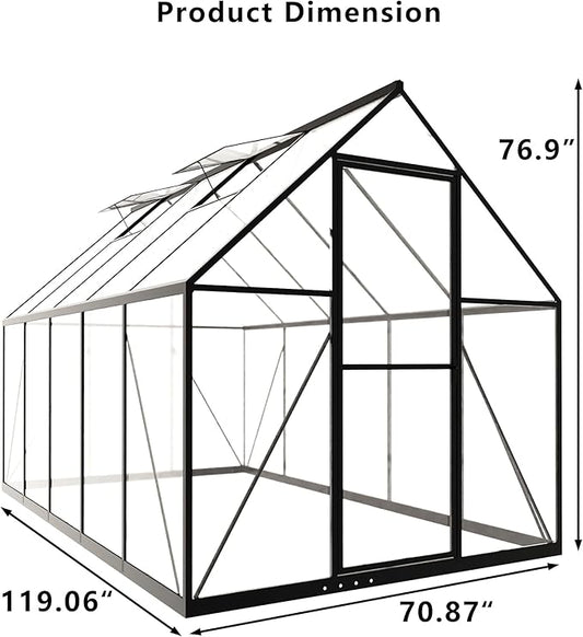 HOOYEAH Green Houses for Outside, 6x10x6.4 FT Polycarbonate Greenhouse with Lockable Door, Heavy Duty Winter Greenhouses for Outdoors, Aluminum Sunroom Plant Care House