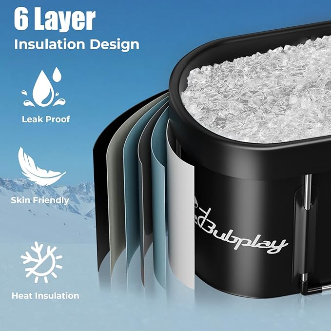 130 Gallons Large Oval Ice Bath Tub for Athletes & Adults, Cold Plunge Tub with Cover, Ice Plunge Tub for Recovery & Cold Water Therapy, Inflatable Ice Bath Barrel for Indoor Outdoor- Black