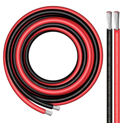 4 Gauge Wire - iGreely 10 FT Red & 10 FT Black 4 Gauge Tinned Copper Electrical Wire Cable for Car Audio Automotive Trailer Marine Harness Wiring 4AWG 10Ft