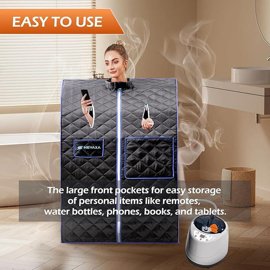 Portable Sauna for Home, Sauna Box, Indoor Personal Sauna Tent with 2L & 1000W Steam Generator, Fast Heating, 9 Levels, Remote Control, Timer, Folding Chair and Foot Pad/Roller Included
