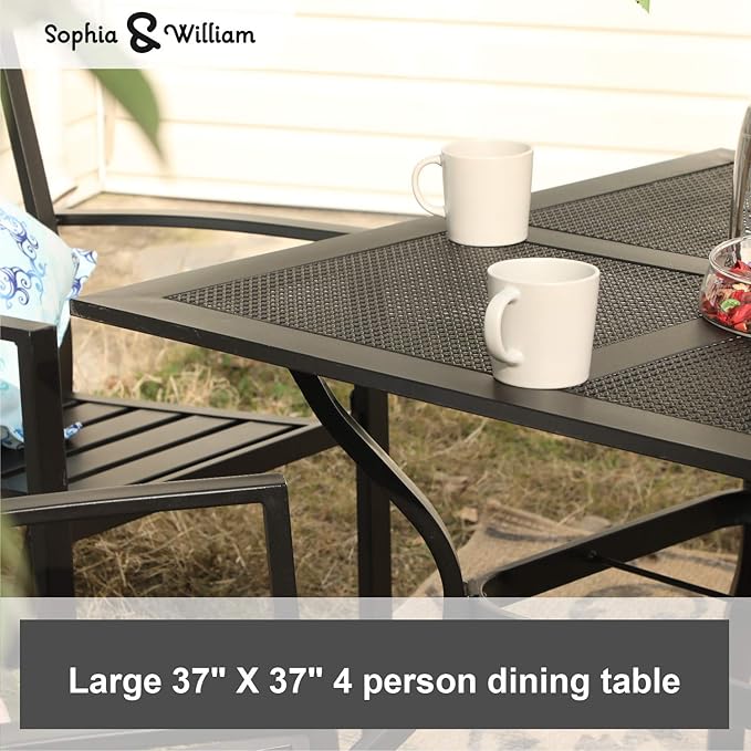 Sophia & William Metal Outdoor Dining Table, Square Mesh Patio Table with 1.57" Umbrella Hole, Coffee Bistro Table for Garden Lawn, 37"x 37"