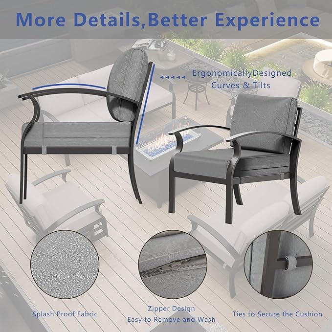 Aluminum Patio Furniture Set with Fire Pit Table, 9 Seats Outdoor Patio Conversation Set with Swivel Chair Modern Metal Patio Sectional Sofa with Upgrade Cushions for Patio, Backyard (Grey)